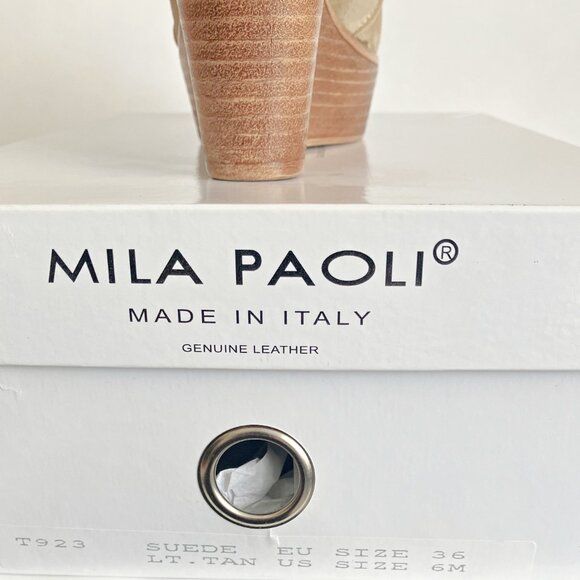 Mika Paoli Tan Suede Leather Wedge Sandles Size 6 - Picture 4 of 8